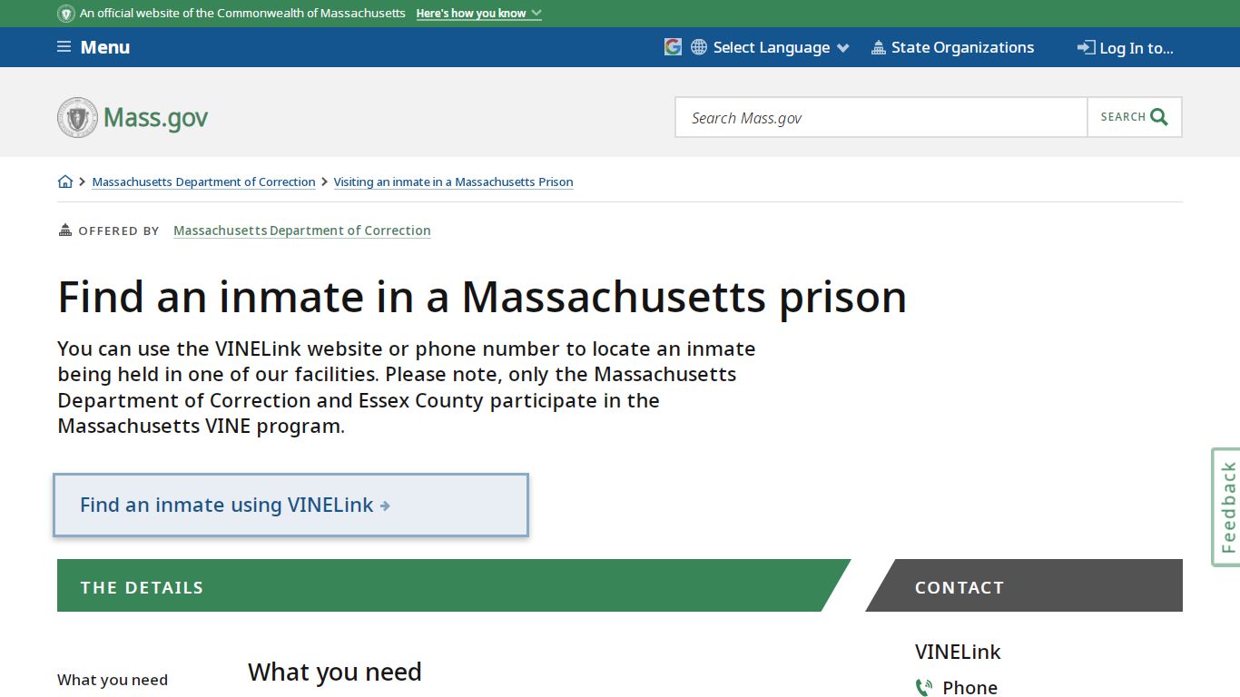 Find an inmate in a Massachusetts prison | Mass.gov